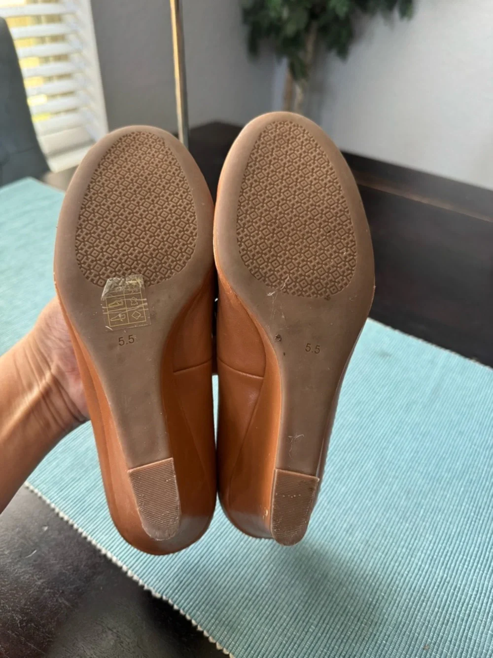 Tory Burch tan wedge sandals size 5.5